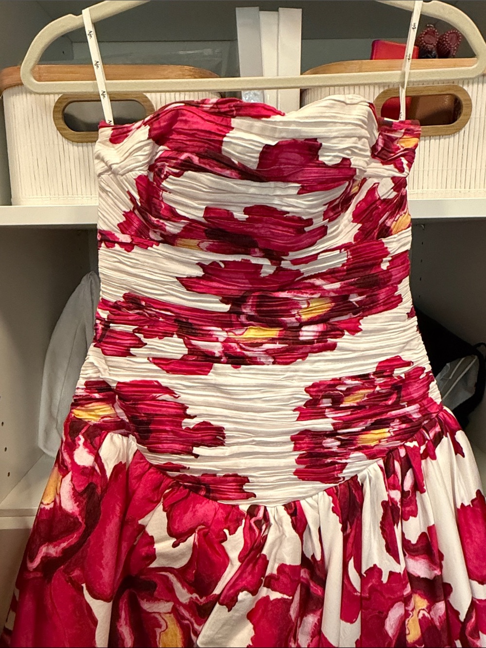 Aje Behold Strapless Floral Maxi Dress in White and Fuchsia (Boldly Blooming) - Picture 4 of 8